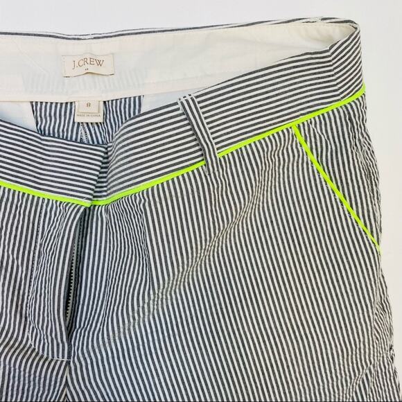 J CREW Blue White Seersucker Striped Cropped Slim Straight Leg Pants Trousers 8 - Picture 3 of 7